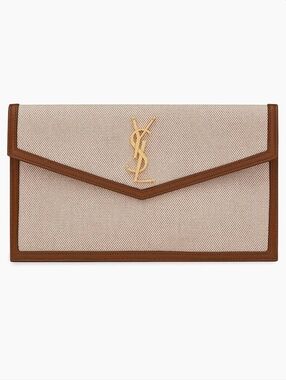 NWT Saint Laurent Uptown Pouch  Canvas Smooth Leather NEW IN BOX FULL SET Cream